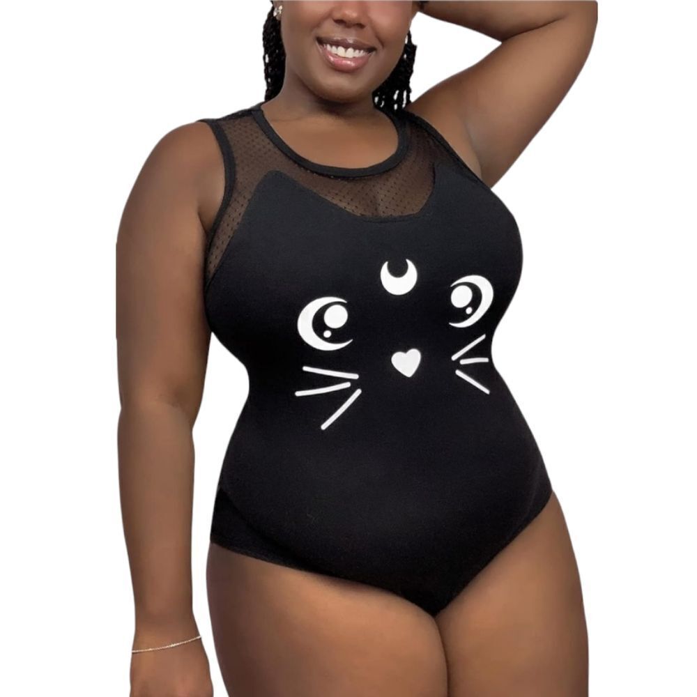 NEW LittleForBig black cat Luna‎ one piece romper bodysuit cosplay 4X